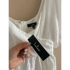 Lulus Little Bit In Love White Surplice Puff Sleeve Mini Dress Size Medium Beach thumbnail 6