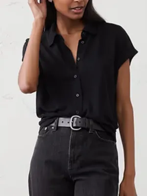 NWT Banana Republic linen blend collared top black extra large thumbnail 1