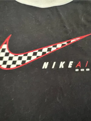 Nike Black Crop Tee with White Ringer and Checker Swoosh thumbnail 4