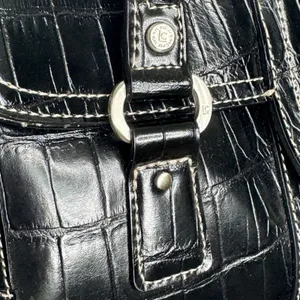 Liz Claiborne Y2K Black Croc Embossed Double Handle Shoulder Bag Purse thumbnail 7