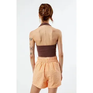 PacSun Brown Ribbed Halter Top V-Neck Open Back‎ Cropped Fitted Medium NWT NEW thumbnail 2