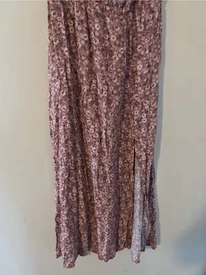 Pink Ditsy Floral Print Smocked Puff Sleeve Cottagecore Midi Dress Small thumbnail 4