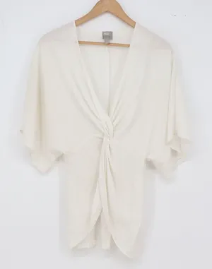 ASOS Top Womens 4 Twist Front Deep V-Neck Kimono Sleeve Cream Solid thumbnail 1