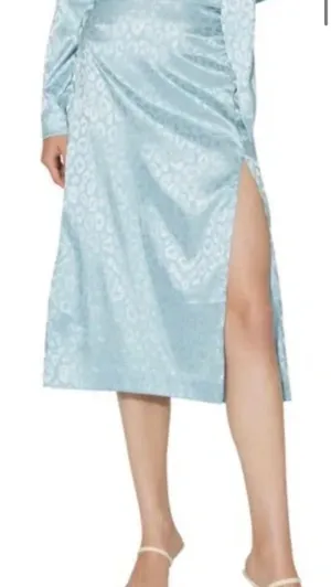Something New Women's Mia Leopard Print Satin Blue Skirt Side Slit M NWOT thumbnail 1