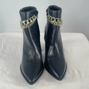 Steve Madden Perlina Bootie Leather Gold Chain‎ Boot in Black Size 8.5 thumbnail 4