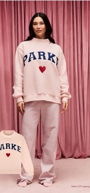 Parke Heart Varsity Mockneck Sweatshirt In Peony And Denim Size S/M thumbnail 1