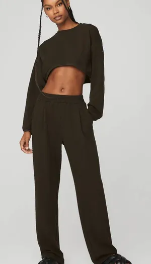 Alo Yoga 2 Piece Set - Cropped Tailored Crew Neck & Tailored Sweatpant Espresso thumbnail 1