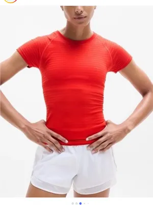 Athleta Momentum Seamless Short Sleeve Tee, Cardinal Stripe, Size Large thumbnail 2