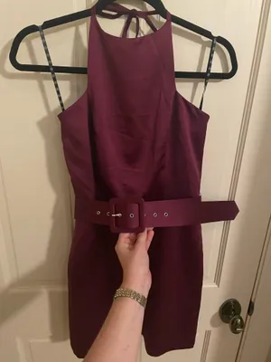 Women’s Purple Halter Neck Belted Mini Dress thumbnail 2