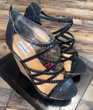 Not Rated Black Strappy Cork-Platform Wedge Sandals thumbnail 1