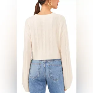 Altar'd State NWT Crew Neck Cable Knit Sweater Antique White Ivory Size L thumbnail 2