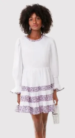 Tuckernuck Pomander Place Mini Dress White Floral Tiered Fran Puff Sleeve XS thumbnail 1