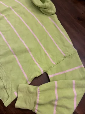 Free People Paulie Sweater Large Green White Striped Turtleneck thumbnail 3