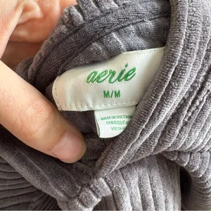 Aerie Gray Ribbed Hooded Sweatshirt thumbnail 4