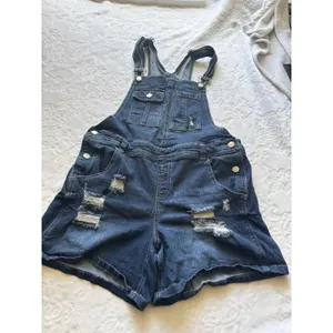 Almost Famous Romper, Women's Size 13 Blue, Denim, Overalls Shorts Distressed thumbnail 6
