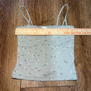 Cotton On Sage Green Floral Lace‎ Trim Cami Top Size Small Cropped Tank cottage thumbnail 6