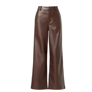 Joe's Jeans Brown Faux Leather Pants Size 31 Wide Leg Trouser Crop Designer $200 thumbnail 3
