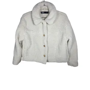 Zara Ivory Faux Shearling Sherpa Button Front Jacket Collared Cream Medium thumbnail 2