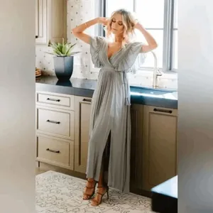 Baltic Born Jennifer Deep V Light Sage Green Tassels Maxi Dress XS thumbnail 11