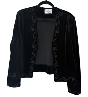 VTG 70's Black Velvet Soutache Embroidered Jacket Cropped Bolero size 18 Goth thumbnail 1