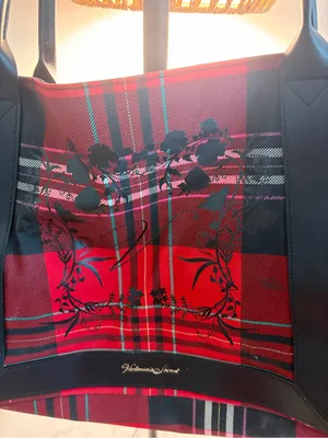 Victoria's Secret Red and Black Plaid Tote with Floral Overlay thumbnail 5