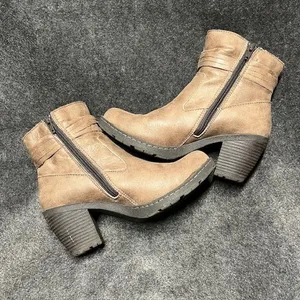 Womens Ankle Boots Taupe Faux Leather Heeled Booties with Tassels Size 7.5‎ thumbnail 3