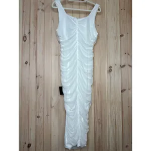 NWT Lulus V.I.P. Treatment White Mesh Ruched Bodycon Midi Dress Party Sexy XL thumbnail 4