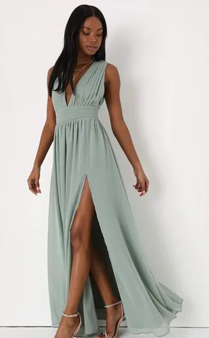 Lulus Heavenly Hues Sage Brush Maxi Dress Wedding Wedding Formal Flowy Medium thumbnail 1