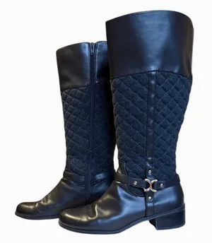 Charter Club Wide Calve Brown Faux Leather‎ & Grey Quilted Riding Boots Sz 7.5 thumbnail 1