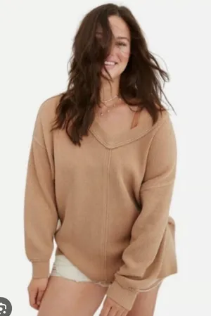 Aerie Wonder Texture Oversized V-Neck Knit Pullover Sweater Size Medium thumbnail 1