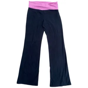 Y2K VS PINK M Foldover Black Flare Leggings Pink Silver Logo Low Rise Vtg thumbnail 4