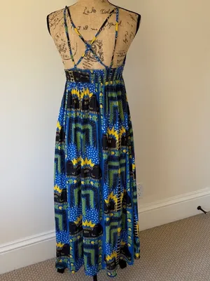 Antrhopologie Incerti midi dress small bandeau strappy blue black cat print thumbnail 5