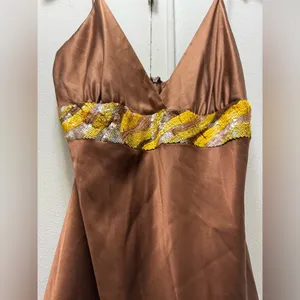 Julie Brown Y2K Chocolate Brown Silk Babydoll Top Size 8 thumbnail 3