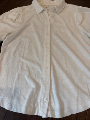 GAP Women’s White Button-Front Puff Sleeve Shirt Size Medium - C4-117 thumbnail 2