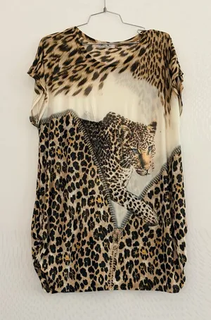 Blossom by P Leopard-Print Women's Blouse in Tan and Black OS thumbnail 1