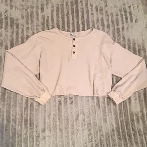 Princess Polly Women's US 8 Crop Waffle‎ Knit Henley Top Beige/Cream Long Sleeve thumbnail 2