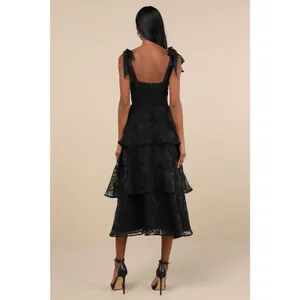 Lulus Glamorous Sweetie Black Burnout Tie-Strap Bustier Dress Holiday Medium thumbnail 4