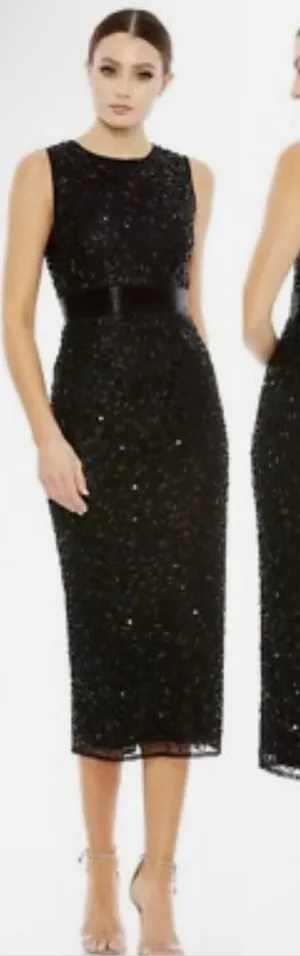 MAC DUGGAL 93758 GEOMETRIC EMBELLISHED SLEEVELESS A-LINE BLACK MIDI DRESS Size 4 thumbnail 1