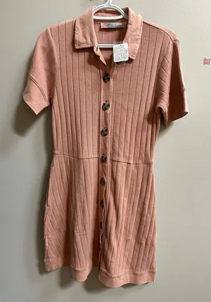 NEW Free People Beach New Afternoon Ribbed 100% Cotton Mini Dress Rose Women’s S thumbnail 1