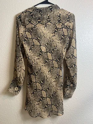 Zara Woman Snake Print Wrap‎ Blouse Beige Black Long Sleeve Size M thumbnail 3