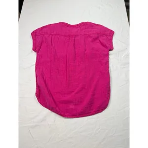 Faherty womens pink gauzy cap sleeve henley top. Size S. office, casual, summer thumbnail 5