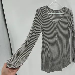SPLENDID THERMAL FOREVER HENLEY lightweight casual gray striped longline thumbnail 4