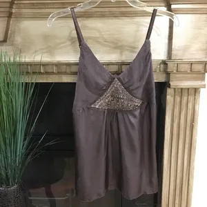 Kaelyn Max 100% Silk Brown Embellished Sleeveless Tank NEW M thumbnail 3
