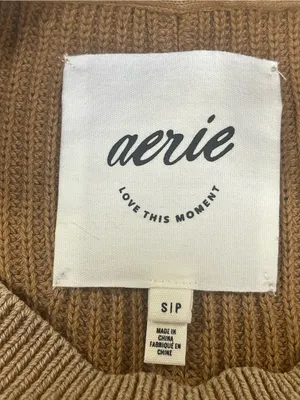 Aerie Love This Moment Brown Ribbed Sweater Shaker Stitch Side Slit Small thumbnail 8