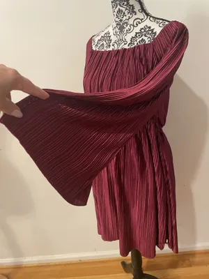 Inspired Hearts Burgundy Plisse Off-Shoulder Mini Dress 2X thumbnail 4