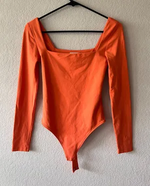 Babaton by Aritzia Contour Square Neck Long Sleeve Bodysuit Orange thumbnail 1