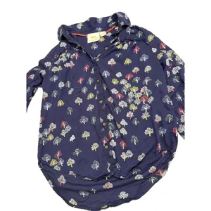 Anthropologie Maeve Fredericka Button Down Top Sz 2 Trees Navy thumbnail 6