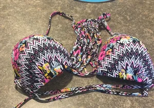 Wet Seal Multicolor Floral Print Push-Up Bikini Top with Teal Lining thumbnail 1