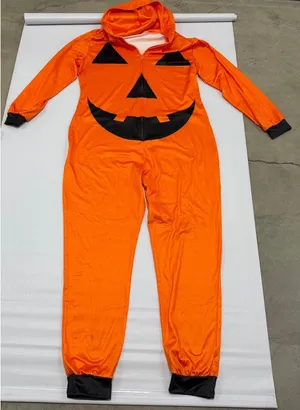 Halloween Pumpkin Jack-O-Lantern Hooded Jumpsuit Costume Orange Women L thumbnail 1