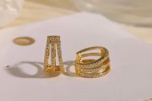 18K Gold Plated Three Circles Hoop Earrings for Women, CZ Cubic Zirconia Earrings thumbnail 4